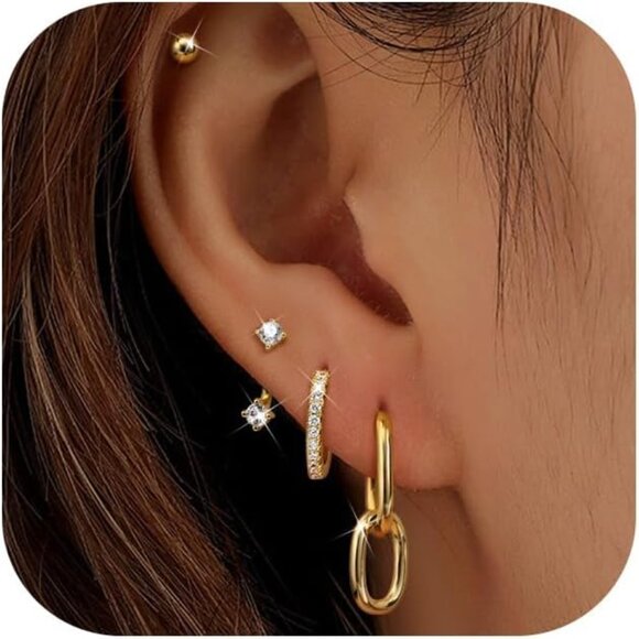 4 Pairs Gold Hoop Earrings Set for Women Trendy Hypoallergenic Surgical - Picture 1 of 9